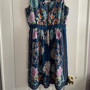 Silk Anthropologie Dress (Blue/Multicolored)